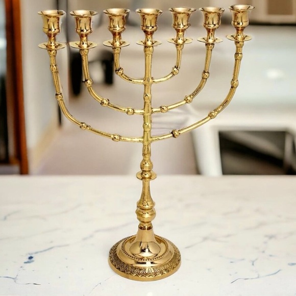 Other - Gold Accent Candle Holder with Ornate Design Menorah Brass Big 7 Temple